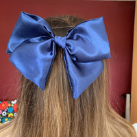 Satin hair bow clip, Navy blue adult bow, Wedding hair accessories.