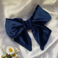 Navy Blue Velvet Sailor Bow, Clip On Hair Accessory For Women.