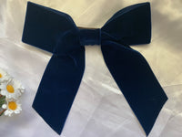 Navy Blue Velvet Bow, Oversized Clip On Hair Accessories For Women.