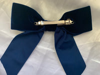 Navy Blue Velvet Bow, Oversized Clip On Hair Accessories For Women.