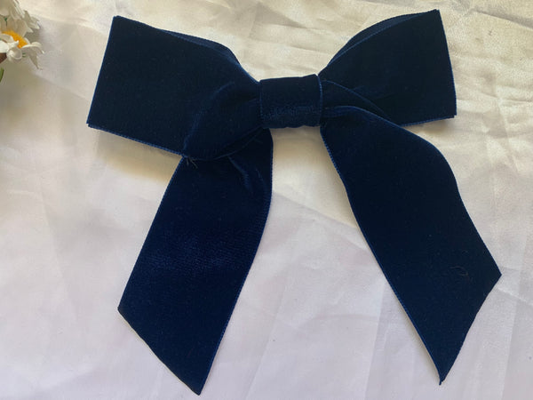 Navy Blue Velvet Bow, Oversized Clip On Hair Accessories For Women.