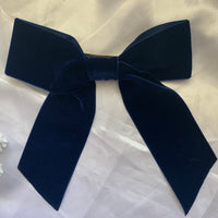 Navy Blue Velvet Bow, Oversized Clip On Hair Accessories For Women.