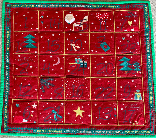 Red fox reusable fabric pocket advent calendar