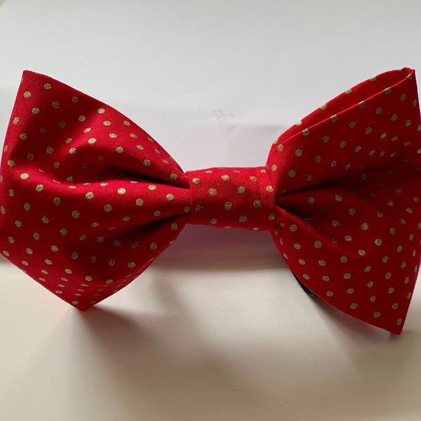 red and gold spot dog bow tie