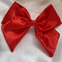 Red satin hair bow clip, adult bow, Wedding hair accessories.