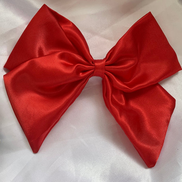 Red satin hair bow clip, adult bow, Wedding hair accessories. (Copy)