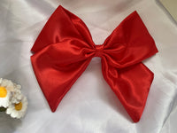 Red satin hair bow clip, adult bow, Wedding hair accessories.