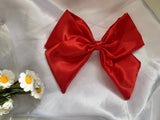 Red satin hair bow clip, adult bow, Wedding hair accessories.