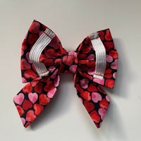 Sailor Bow Tie, Slip On Dog Collar, Red And Pink Heart Design