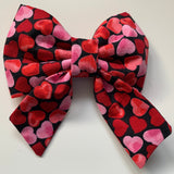 Sailor Bow Tie, Slip On Dog Collar, Red And Pink Heart Design