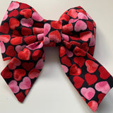 Dog sailor bow tie, slip on collar, heart fabric design