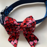 Sailor Bow Tie, Slip On Dog Collar, Red And Pink Heart Design