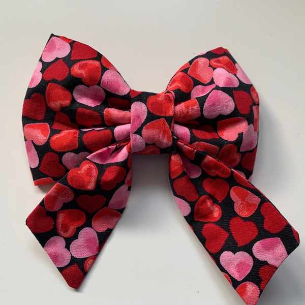 Sailor Bow Tie, Slip On Dog Collar, Red And Pink Heart Design
