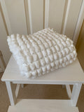 White Hand Knitted Pram Cover, Giant Pom Pom Wool