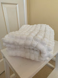 White Hand Knitted Pram Cover, Giant Pom Pom Wool