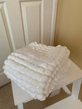 White Hand Knitted Pram Cover, Giant Pom Pom Wool