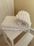 White Hand Knitted Pram Cover, Giant Pom Pom Wool