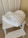 White Hand Knitted Pram Cover, Giant Pom Pom Wool
