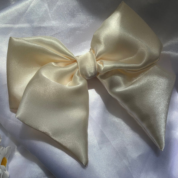 Cream satin hair bow clip