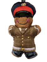 British soldier in dress uniform. Military Christmas ornament, felt  gingerbread man.