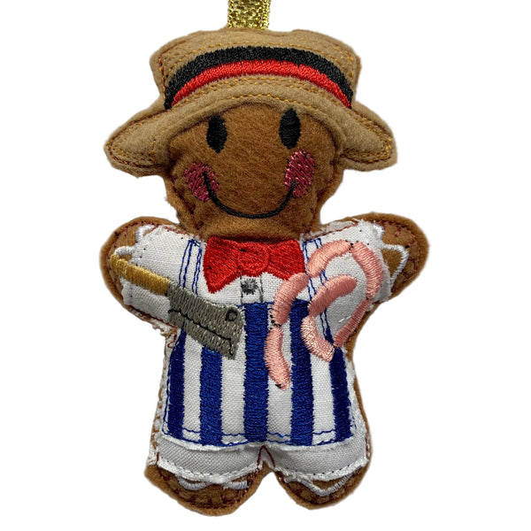 Butcher gingerbread man. Felt Christmas tree decoration.
