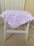 Hand Knitted Pink and White Baby Blanket, Mini Pom Pom Wool