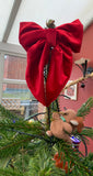 Red Velvet  Christmas Tree Bows, Handmade Luxury Tree Topper.