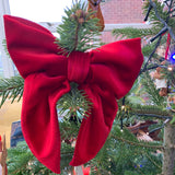 Red Velvet  Christmas Tree Bows, Handmade Luxury Tree Topper.
