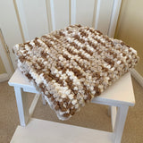 Taupe Hand Knitted Baby Blanket, Mini Pom Pom Wool