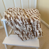Taupe Hand Knitted Baby Blanket, Mini Pom Pom Wool