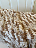 Taupe Hand Knitted Baby Blanket, Mini Pom Pom Wool