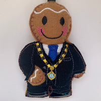 Mayor, machine embroidered felt gingerbread man Christmas tree decoration