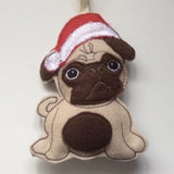 Brown Pug Christmas Tree Decoration.