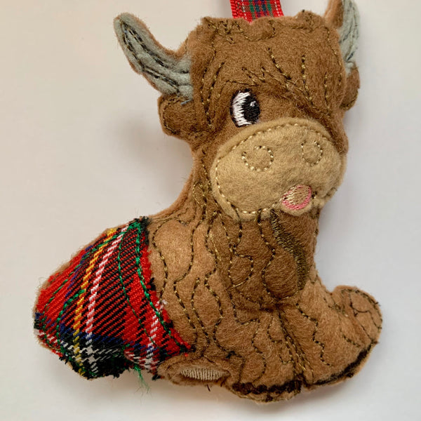 Highland Cow, Red Tartan Christmas Decoration 