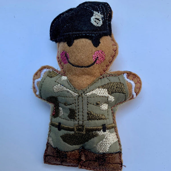 Royal Tank regiment soldier felt gingerbread man ornament.