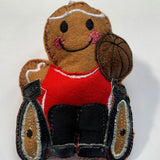 Wheelchair basketball player gingerbread man ornament