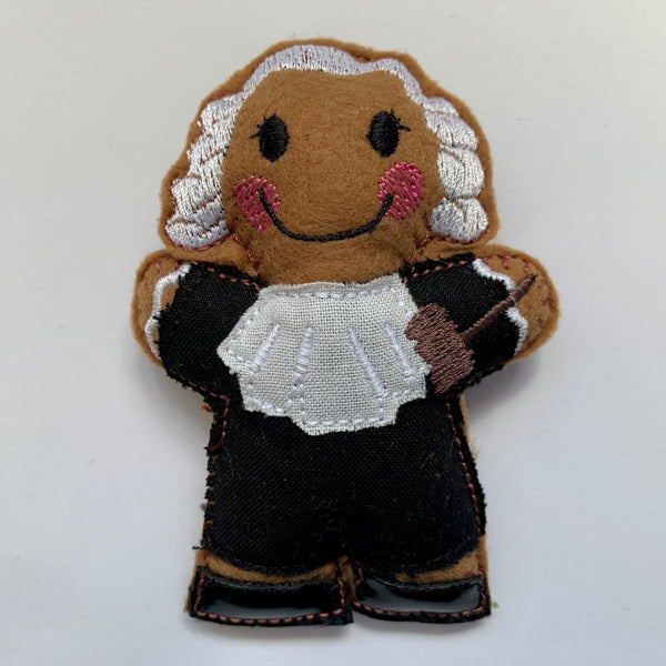 Judge or barrister machine embroidered felt gingerbread man decoration.