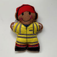 Aircraft dispatcher machine embroidered felt gingerbread decoration.