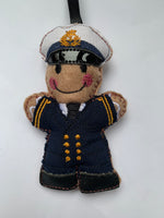 Merchant navy or cruise ship captain, felt gingerbread man Christmas tree decoration.