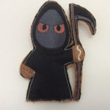 Grim reaper, felt gingerbread man hanging Halloween decoration