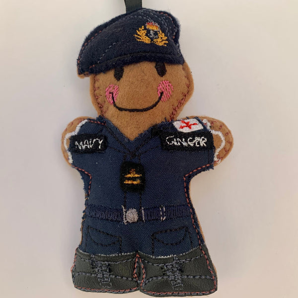 Royal Navy Officer felt gingerbread man in modern uniform.