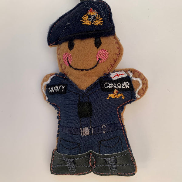 Royal Navy Submariner Officer Felt Gingerbread Man Ornament.