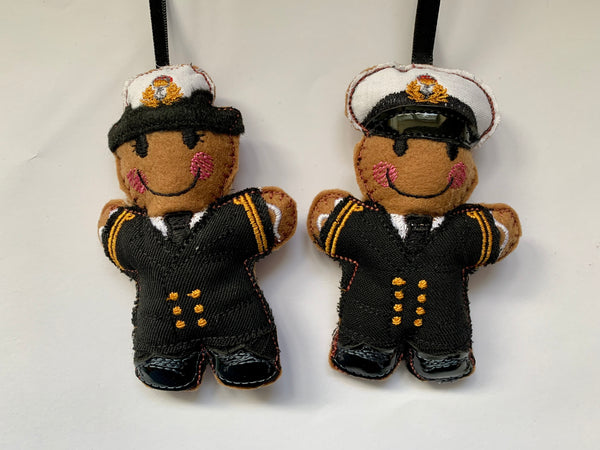 Naval officer gingerbread man. Dressed in either male or female uniform.