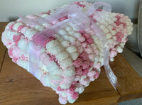 Pink Baby Blanket, Hand Knitted Pom Pom Wool (Large)