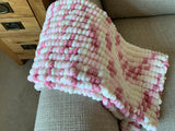 Pink Baby Blanket, Hand Knitted Pom Pom Wool (Large)