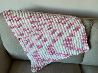 Pink Baby Blanket, Hand Knitted Pom Pom Wool (Large)