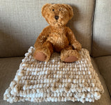 Beige Baby Blanket, Hand Knitted, Pom Pom Wool (Large)