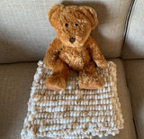 Beige Baby Blanket, Hand Knitted, Pom Pom Wool (Large)