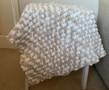 Beige Baby Blanket, Hand Knitted, Pom Pom Wool (Large)