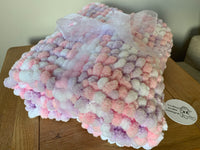 Pink Baby Blanket, Hand Knitted, Pom Pom Wool (Large)